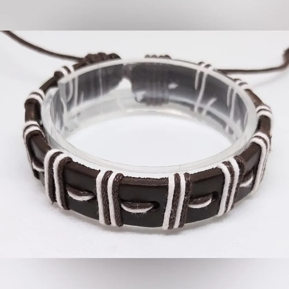 Men's leather bracelet braided brown new‎ e99
